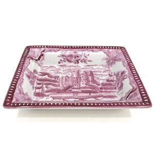 Vtg Andrea by Sadek Transferware Trinket Dish Tray Burgundy Chinoiserie Castle